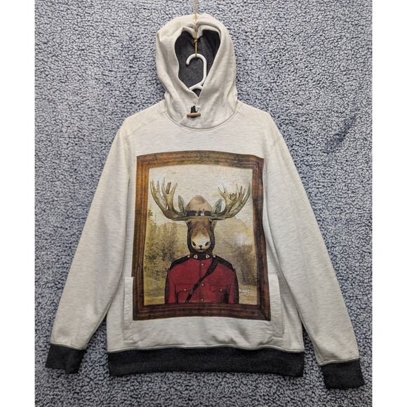 RetroFit Canadian Moose Hoodie Size M Pullover Canada Mountee Fleece Lined Gray - Picture 1 of 9